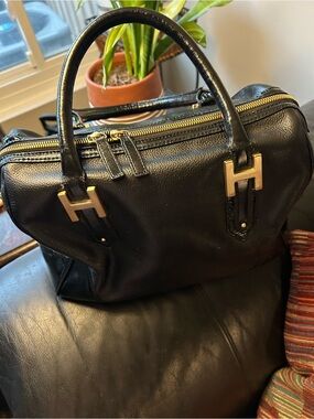 Black Leather Bag with Gold Hardware
